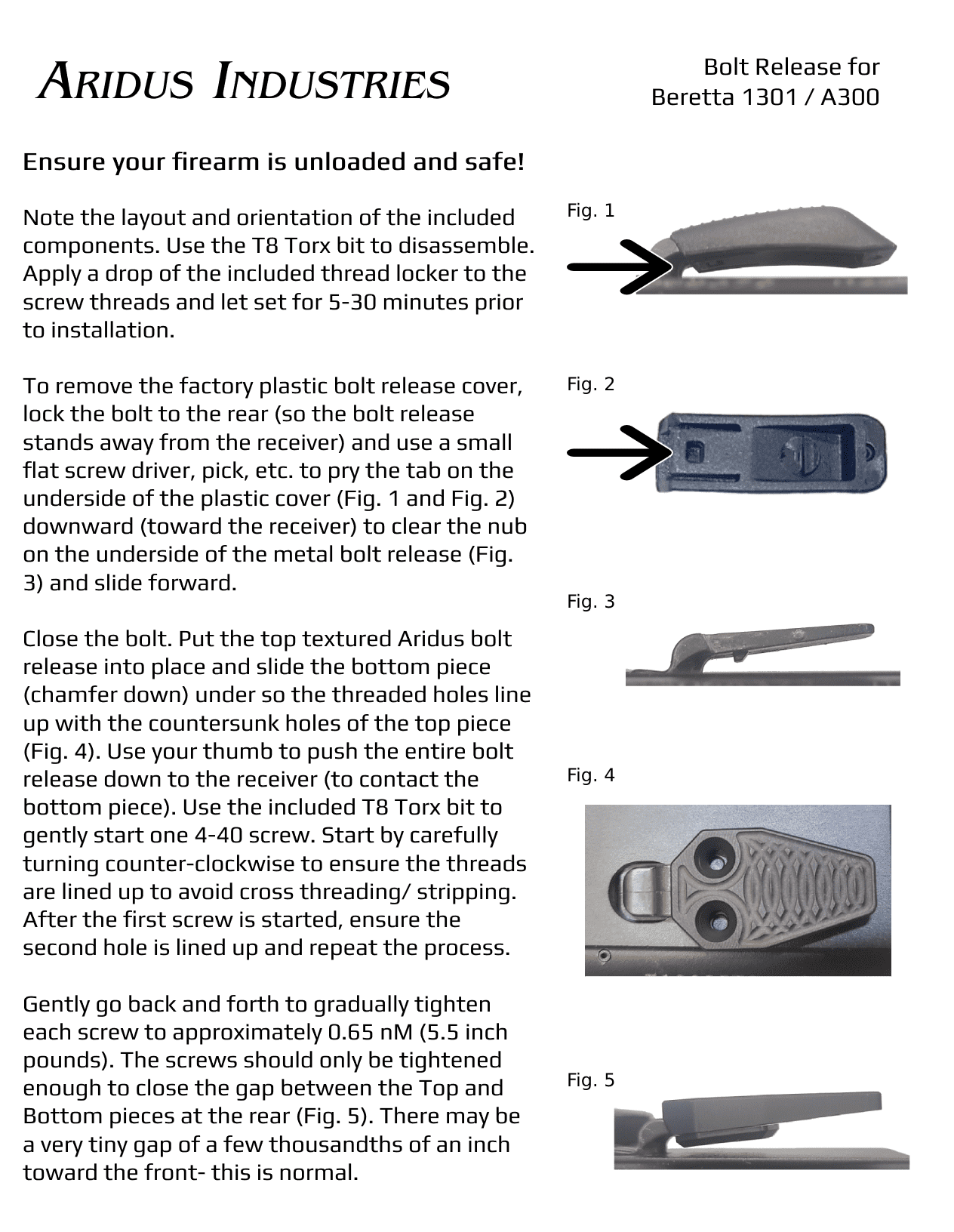 Aridus Bolt Release for Beretta A300 / Gen 2 1301 - Image 14